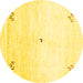 Round Machine Washable Solid Yellow Modern Rug, wshcon2813yw