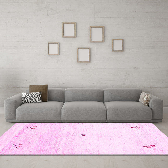 Machine Washable Solid Pink Modern Rug in a Living Room, wshcon2813pnk
