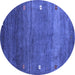 Round Abstract Blue Contemporary Rug, con2814blu