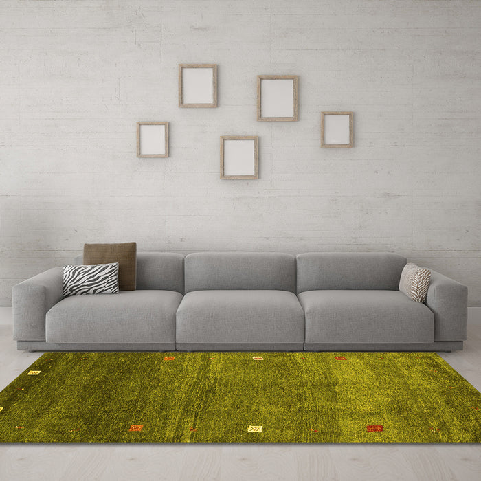 Machine Washable Abstract Yellow Contemporary Rug in a Living Room, wshcon2814yw