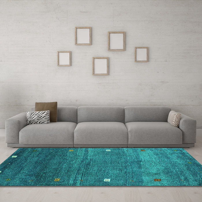 Machine Washable Abstract Turquoise Contemporary Area Rugs in a Living Room,, wshcon2814turq