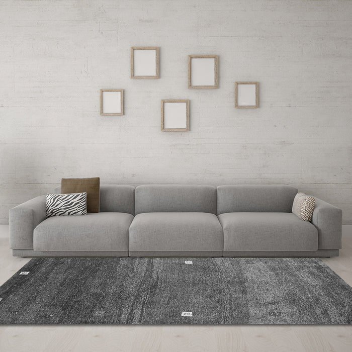 Machine Washable Abstract Gray Contemporary Rug in a Living Room,, wshcon2814gry