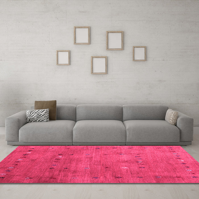 Machine Washable Abstract Pink Contemporary Rug in a Living Room, wshcon2816pnk
