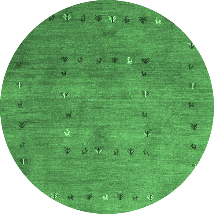 Round Machine Washable Abstract Emerald Green Contemporary Area Rugs, wshcon2816emgrn