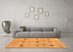 Machine Washable Abstract Brown Contemporary Rug in a Living Room,, wshcon2818brn