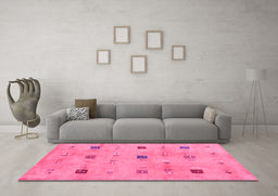 Machine Washable Abstract Pink Contemporary Rug in a Living Room, wshcon2818pnk
