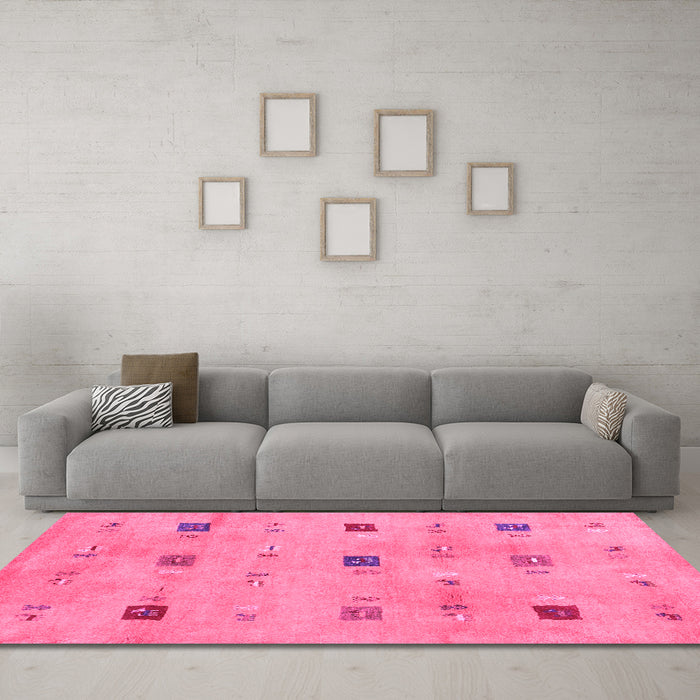Machine Washable Abstract Pink Contemporary Rug in a Living Room, wshcon2818pnk
