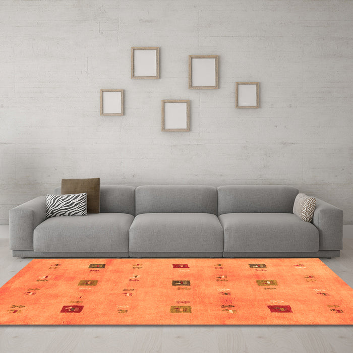 Machine Washable Abstract Orange Contemporary Area Rugs in a Living Room, wshcon2818org