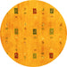 Round Abstract Yellow Contemporary Rug, con2818yw