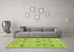 Machine Washable Abstract Turquoise Contemporary Area Rugs in a Living Room,, wshcon2818turq