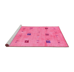 Sideview of Machine Washable Abstract Pink Contemporary Rug, wshcon2818pnk