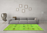 Machine Washable Abstract Green Contemporary Rug, wshcon2818grn