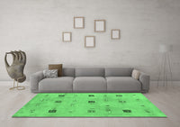 Machine Washable Abstract Emerald Green Contemporary Rug, wshcon2818emgrn