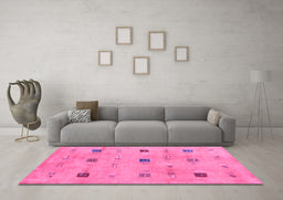 Machine Washable Abstract Purple Contemporary Area Rugs in a Living Room, wshcon2818pur