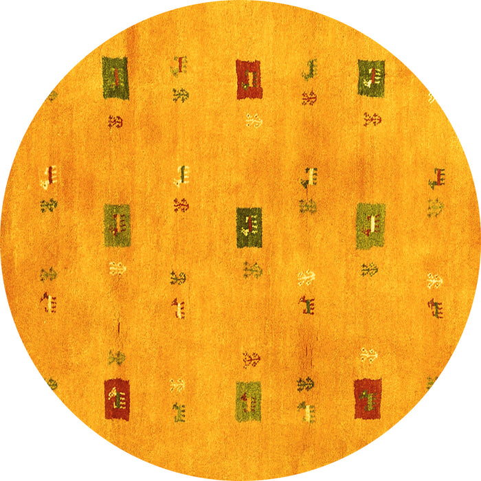 Round Machine Washable Abstract Yellow Contemporary Rug, wshcon2818yw