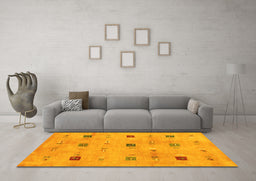 Machine Washable Abstract Yellow Contemporary Rug in a Living Room, wshcon2818yw
