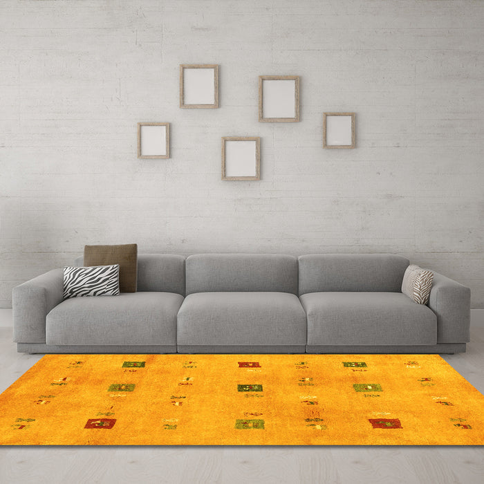 Machine Washable Abstract Yellow Contemporary Rug in a Living Room, wshcon2818yw