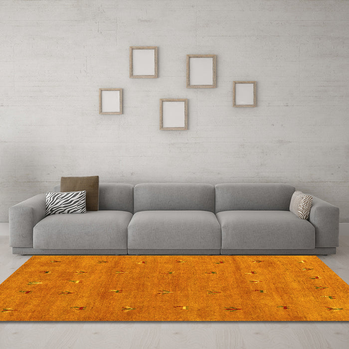 Machine Washable Abstract Yellow Contemporary Rug in a Living Room, wshcon2819yw