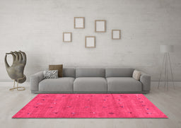 Machine Washable Abstract Pink Contemporary Rug in a Living Room, wshcon2819pnk