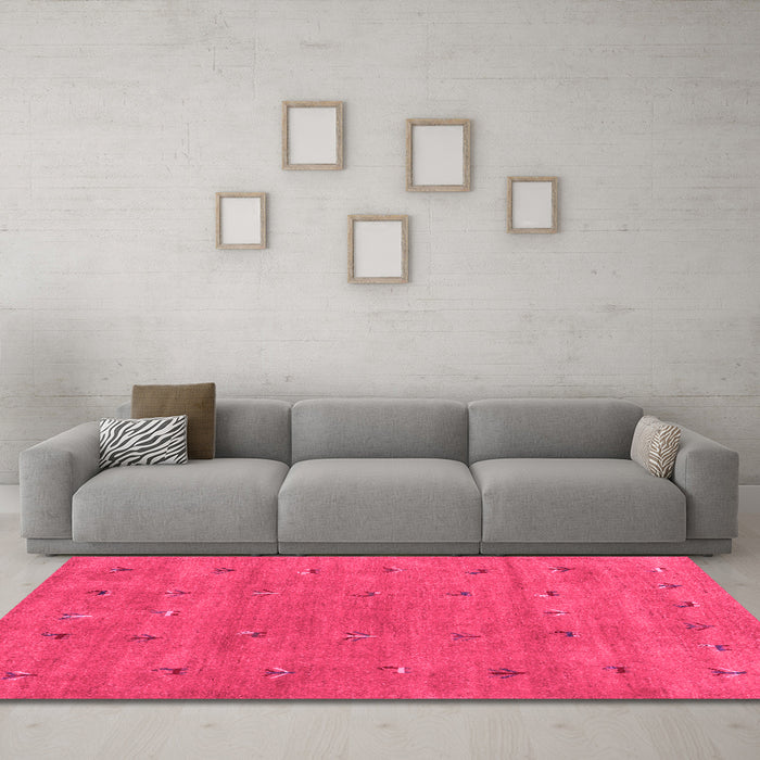Machine Washable Abstract Pink Contemporary Rug in a Living Room, wshcon2819pnk
