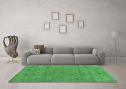 Machine Washable Abstract Emerald Green Contemporary Area Rugs in a Living Room,, wshcon2819emgrn