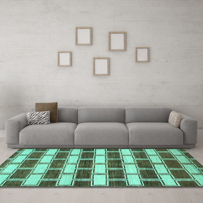 Machine Washable Abstract Turquoise Contemporary Area Rugs in a Living Room,, wshcon281turq