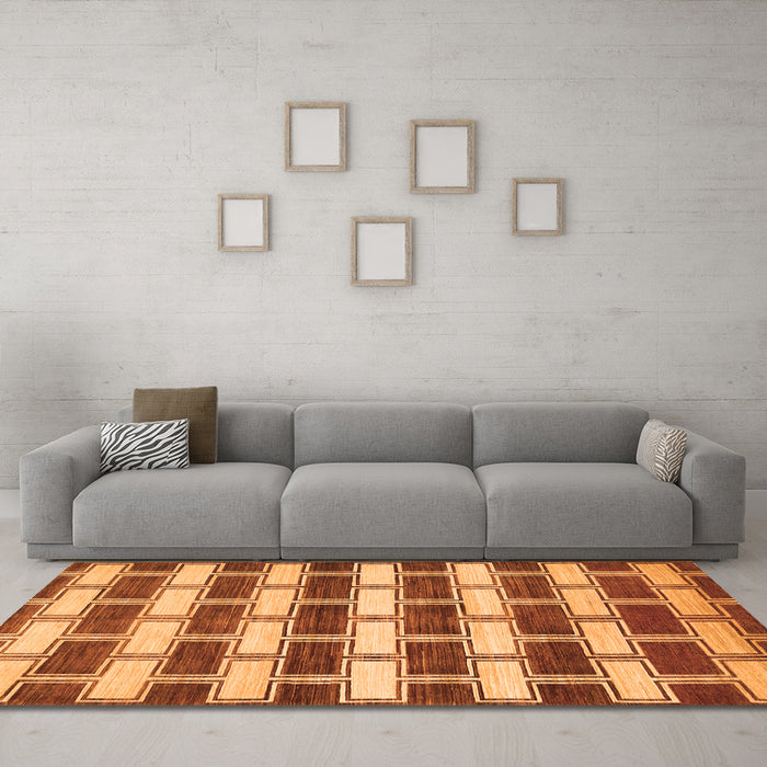 Machine Washable Abstract Orange Contemporary Area Rugs in a Living Room, wshcon281org