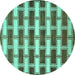 Round Machine Washable Abstract Turquoise Contemporary Area Rugs, wshcon281turq