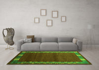 Machine Washable Abstract Green Contemporary Rug, wshcon2820grn