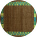 Round Machine Washable Abstract Turquoise Contemporary Area Rugs, wshcon2820turq