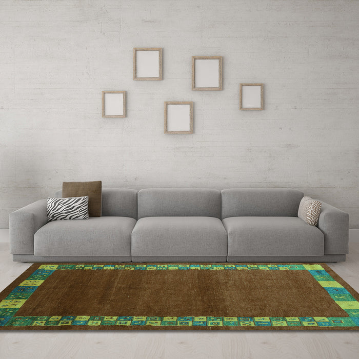 Machine Washable Abstract Turquoise Contemporary Area Rugs in a Living Room,, wshcon2820turq
