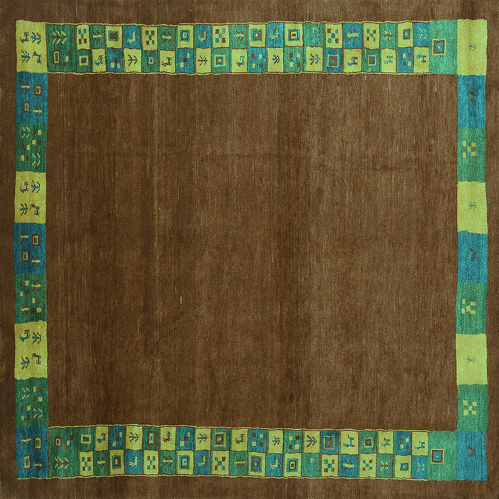 Square Machine Washable Abstract Turquoise Contemporary Area Rugs, wshcon2820turq