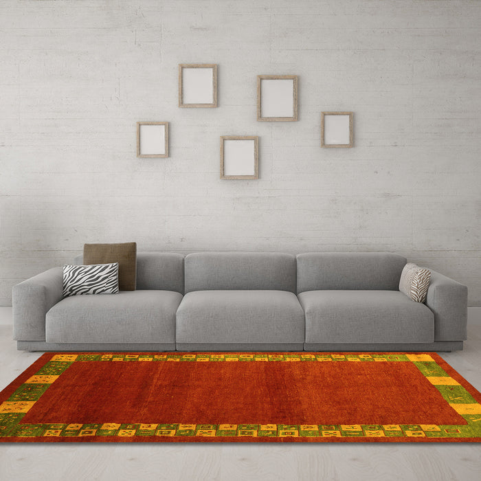 Machine Washable Abstract Yellow Contemporary Rug in a Living Room, wshcon2820yw