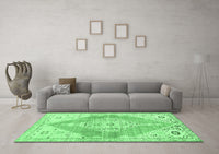 Machine Washable Abstract Emerald Green Contemporary Rug, wshcon2821emgrn