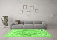 Machine Washable Abstract Green Contemporary Rug, wshcon2821grn