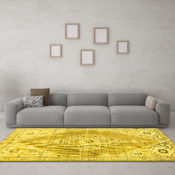 Machine Washable Abstract Yellow Contemporary Rug in a Living Room, wshcon2821yw