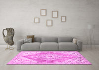 Machine Washable Abstract Pink Contemporary Rug, wshcon2821pnk