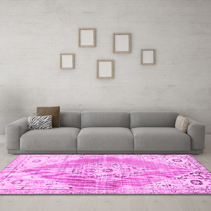 Machine Washable Abstract Pink Contemporary Rug in a Living Room, wshcon2821pnk