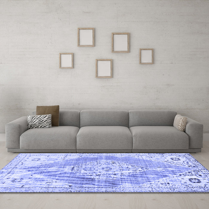 Machine Washable Abstract Blue Contemporary Rug in a Living Room, wshcon2821blu