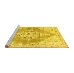 Sideview of Machine Washable Abstract Yellow Contemporary Rug, wshcon2821yw