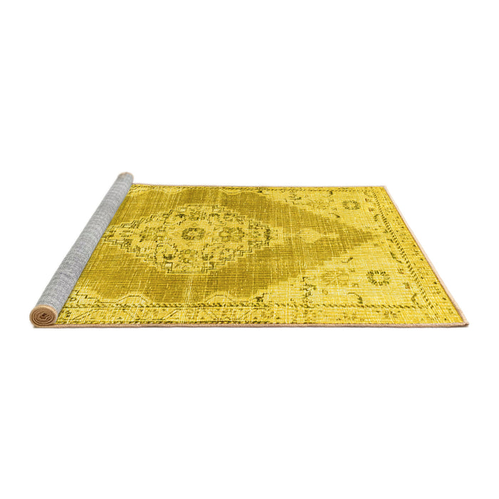 Sideview of Machine Washable Abstract Yellow Contemporary Rug, wshcon2821yw