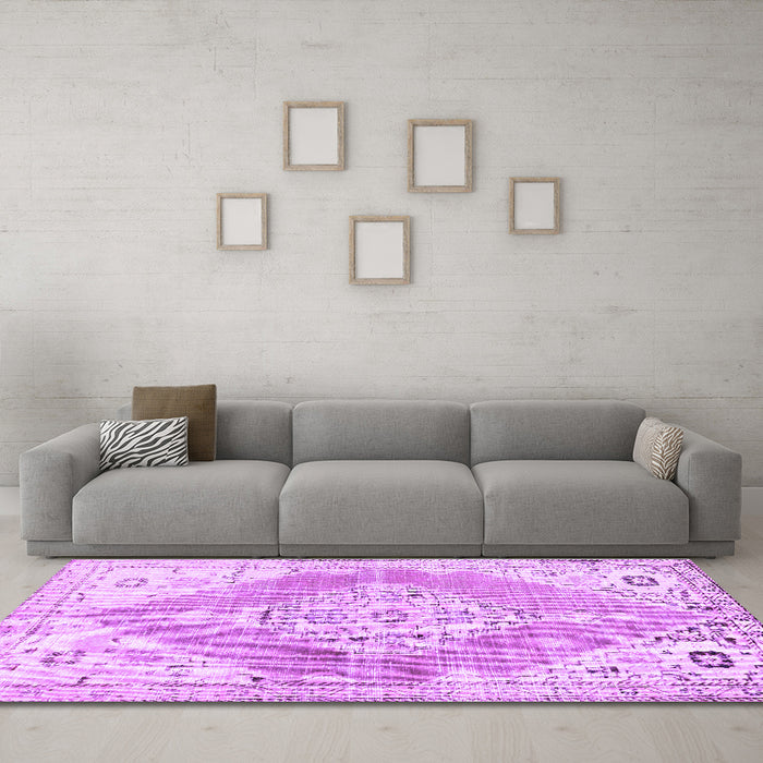 Machine Washable Abstract Purple Contemporary Area Rugs in a Living Room, wshcon2821pur