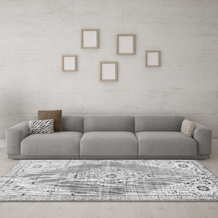 Machine Washable Abstract Gray Contemporary Rug in a Living Room,, wshcon2821gry