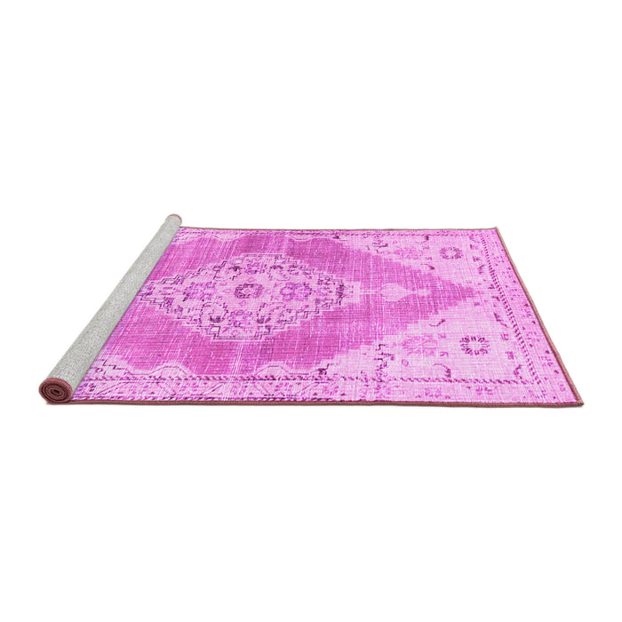 Sideview of Machine Washable Abstract Pink Contemporary Rug, wshcon2821pnk