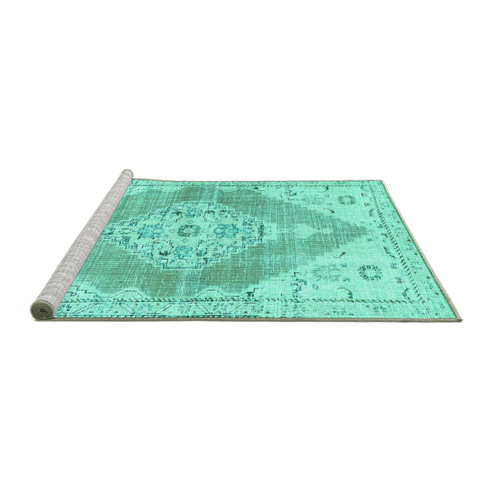 Sideview of Machine Washable Abstract Turquoise Contemporary Area Rugs, wshcon2821turq