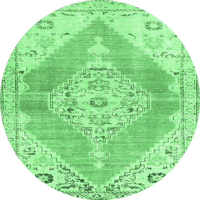 Round Machine Washable Abstract Emerald Green Contemporary Area Rugs, wshcon2821emgrn