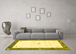 Machine Washable Abstract Yellow Contemporary Rug in a Living Room, wshcon2822yw