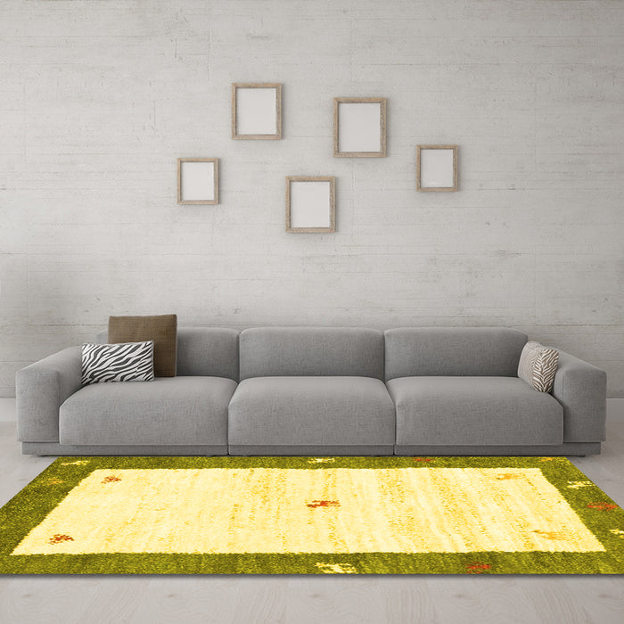 Machine Washable Abstract Yellow Contemporary Rug in a Living Room, wshcon2822yw