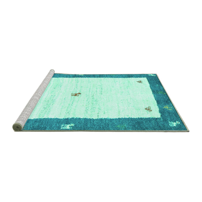 Sideview of Machine Washable Abstract Turquoise Contemporary Area Rugs, wshcon2822turq