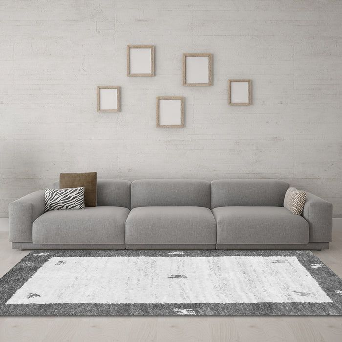Machine Washable Abstract Gray Contemporary Rug in a Living Room,, wshcon2822gry